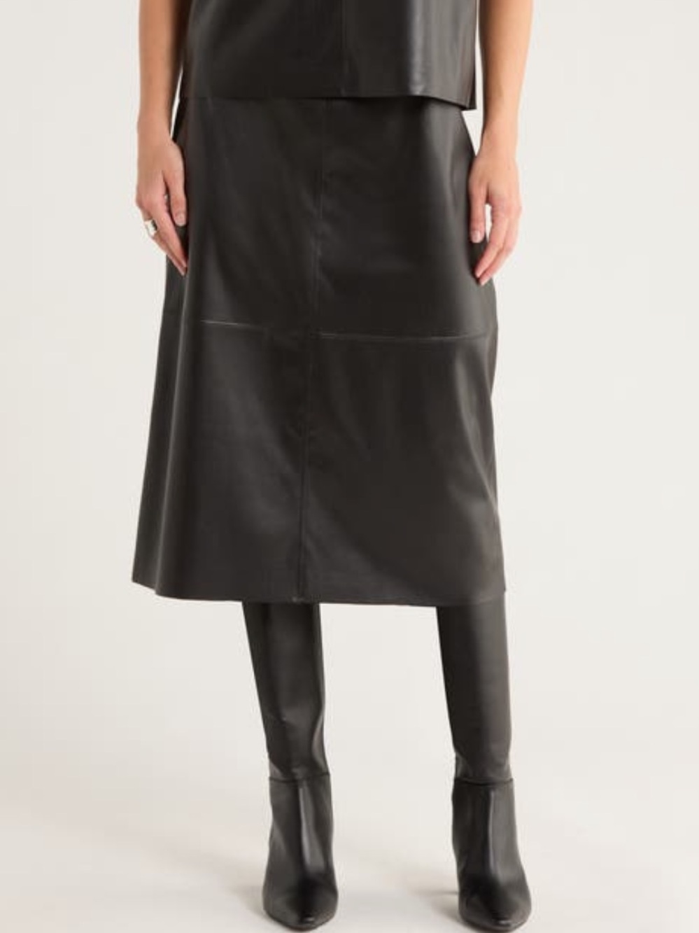 NWT Nordstrom Rack Faux Leather Paneled A-Line Midi Skirt - Black - L